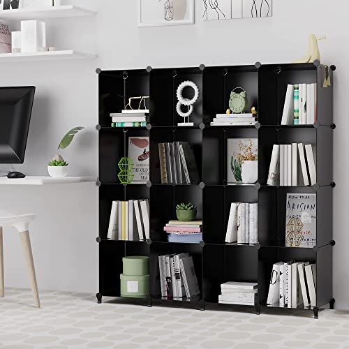 Homidec Cube Storage Organizer 16-Cube Storage Shelf, Closet Organizer For Garment Racks, Closet Organizers And Storage With Metal Hammer, Bookshelf For Kids, (48.4 L X 12.2 W X 48.4 H Inches),Black #TOP2
