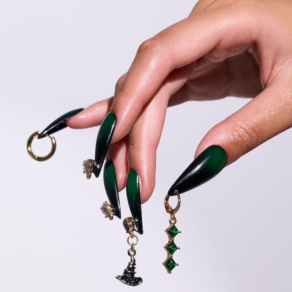 8 Other Reasons Wicked Oblong Mini Hoop Earrings with Elphaba Charm | 18k Gold Plated Brass Oval Hoops with Interchangeable Witch Hat Charm | Crystal Accent Statement Fashion Jewelry for Women