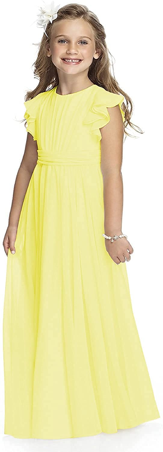 Fuomomo Chiffon Flower Girl's Dress Pleated Party Pageant Dresses for Girls Wedding Junior Bridesmaid Dress Party Dress Yellow