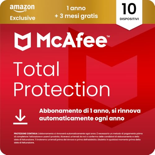 McAfee Total Protection - 10 Dispositiv 2026, 15 mesi, Esclusiva Amazon | Antivirus, VPN gestore...
