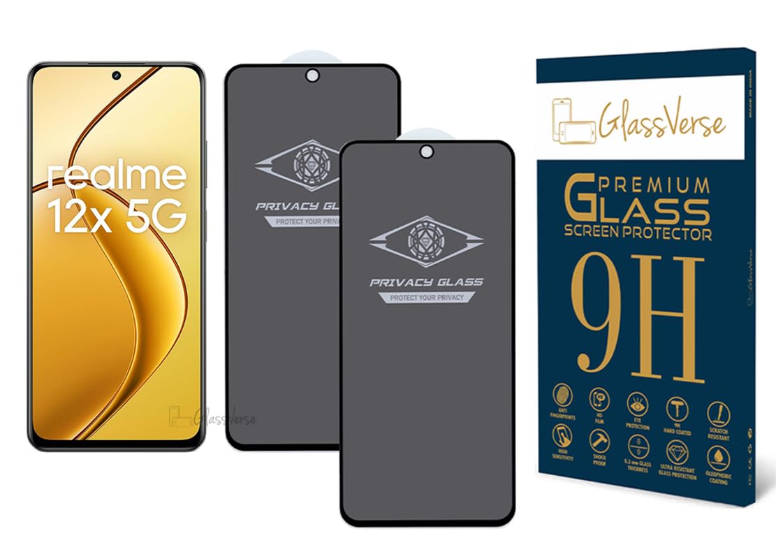 Ultra Privacy Tempered Glass For Realme 12X 5G Cellphone (Pack Of 2) With Free Installation Kit. Edge To Edge. (In-Screen Fingerprint Lock Will Not Work With The Privacy Guard)-6.67 Inch Ultra Privacy Tempered Glass For Realme 12X 5G Cellphone (Pack Of 2) With Free Installation Kit. Edge To Edge. (In-Screen Fingerprint Lock Will Not Work With The Privacy Guard)-6.67 Inch