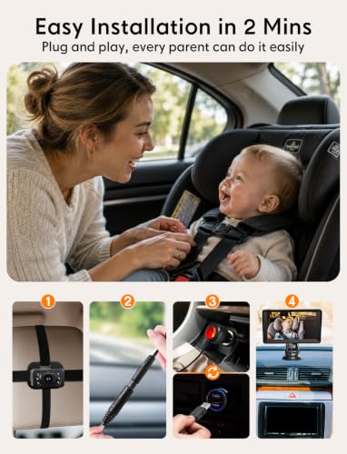 Image of Kidsneed Baby Car Camera for 2 Kids - 7 inch Split Screen Baby Monitor for Car | Dual backseat cameras with 150 wide view and 360 rotation. Clear night vision infant car seat mirror camera