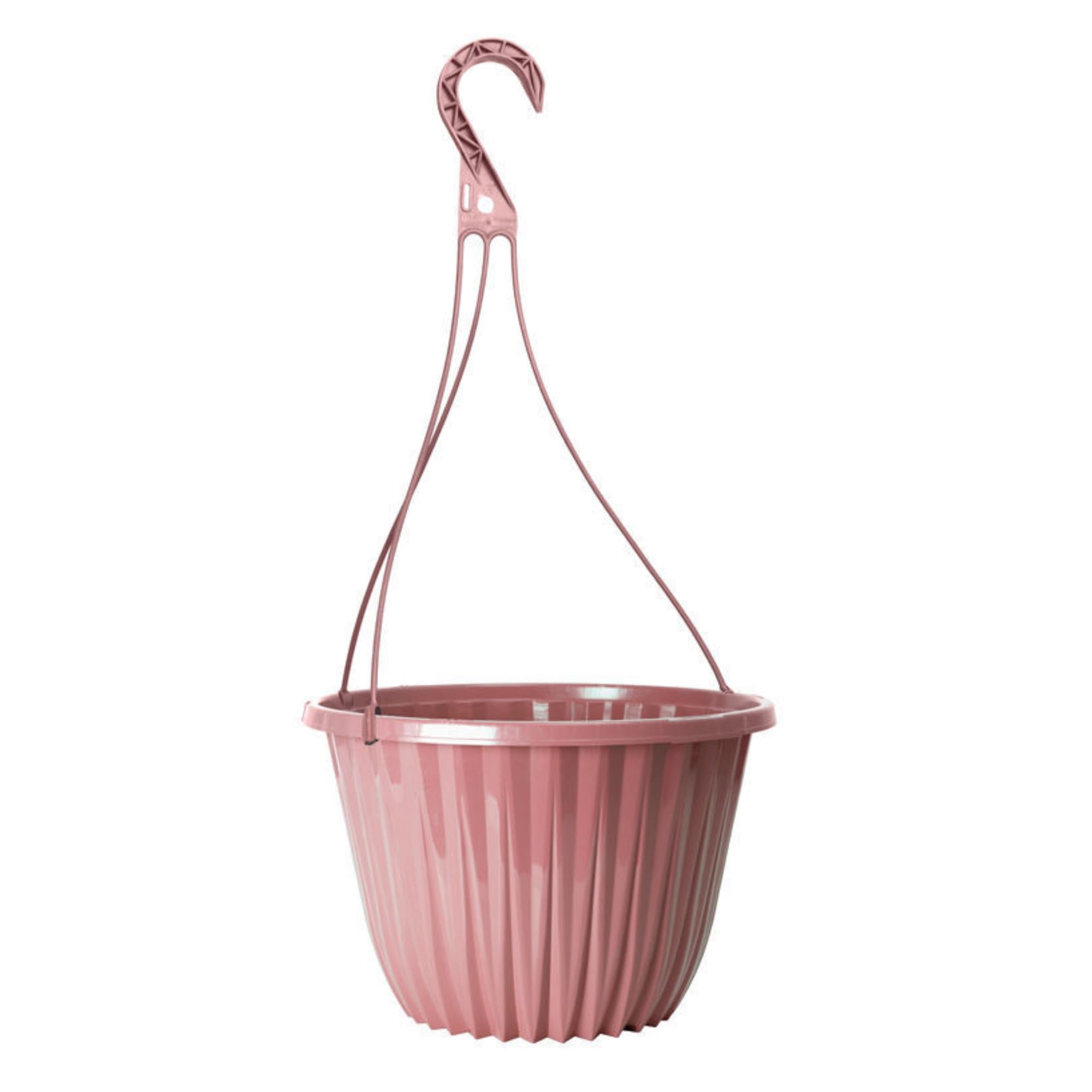 Fyne-Finds Plastic Pink Hanging Basket 27cm, 11inch Plant Pot 7L Home Garden Hook Hanger Planter Glossy, Drainage Hole, UV & Frost Resistant (1)