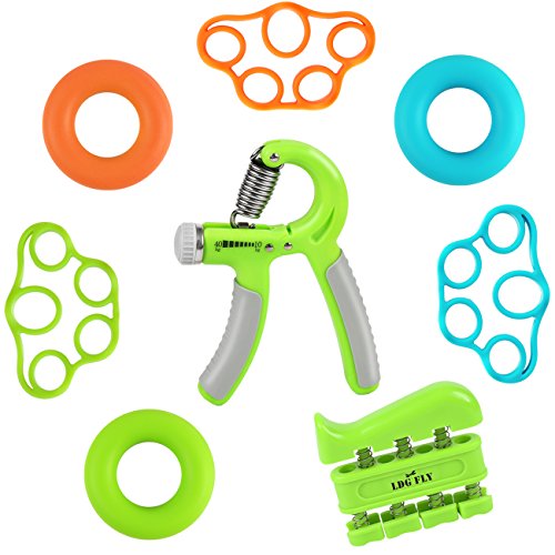 LDGFLY Hand Grip Strengthener Kit with Finger Exerciser, Finger Stretchers, Adjustable Hand Gripper and Exercise Rings. Strength Trainer for Athletes, Pianists, Guitar and Therapy. - Thumbnail 7