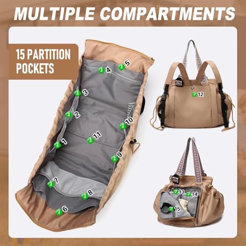 Image of Everyday Bag Tote for Women Large Capacity with 15 Compartments Travel Work Shoulder Bag Convertible Diaper Backpack Organizer Water-Resistant Lay-Flat Hospital Essentials for Teacher Work Daily Use
