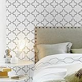 GloryTik 17.7" x 118" Grey and White Wallpaper Peel and Stick Wallpaper Trellis Contact Paper Geomet