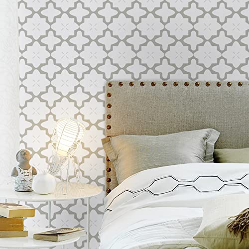 Glorytik 17.7" X 118" Grey And White Wallpaper Peel And Stick Wallpaper Trellis Contact Paper Geometric Self Adhesive Wallpaper Removable Wallpaper Thickening Waterproof Wallpaper For Livingroom Decor #TOP5