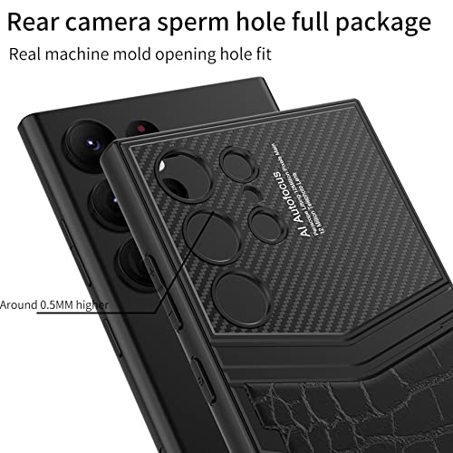 Image of BOUNCEBACK Slim Metal with Leatherette Back Case Cover for Samsung Galaxy S23 Ultra 5G / Galaxy S23 Ultra Case Cover - (Metal Black | Leather)