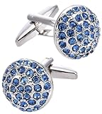 Jonwo Round Cufflinks for Men Women with Crystals In Gift Case Classic Silver Men's Crystals Cuff Link Jewelry Set for Wedding Party Anniversary Business Events Tuxedo Dress (Blue Crystal)