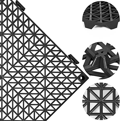 Image of ToLanbbt Modular Interlocking Cushion 12P 11.8 inch x 11.8 inch Interlocking Rubber Floor Drain Holes Non-Slip Splicing Drainage Mats for Deck, Shower, Kitchen, Drain Pool, Sauna Bath, Indoor Outdoor (Black)