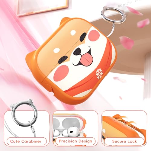 Image of for AirPods Pro 2 Case with Cleaning Kit, Cute Cat Ear Print Design & Cute Buckle for Girls, Phone Holder & Top Safe Lock Buckle Design for AirPods Pro 2nd /1st Gen case, Orange Dog