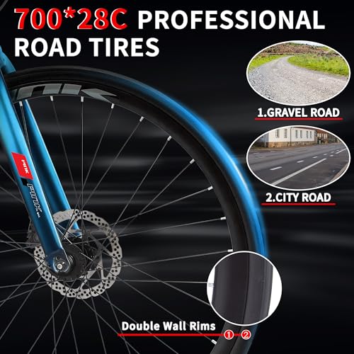 Pipleo Road Bike, 700C City Commuter Bicycle, 21 Speeds Shimano Drivetrain Sport Racing Bike, Light Weight Aluminum Frame, Urban Street Bike for Men Women Adult Bicycle