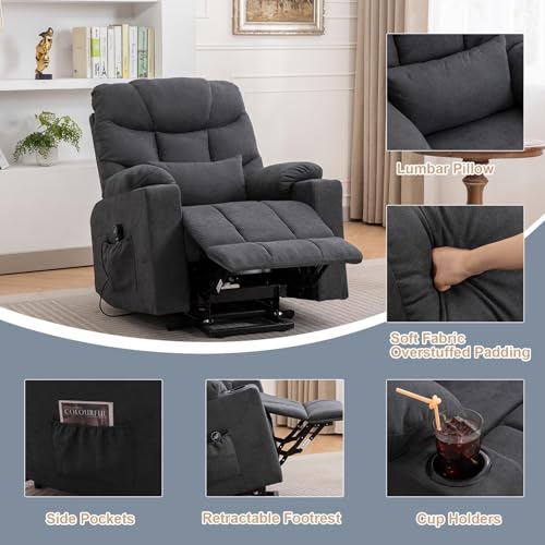 Sillón eléctrico reclinable con elevador tejido lino blanco miniatura 4