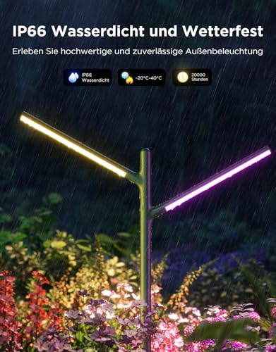Govee Outdoor LED Gartenleuchte, IP66 Wasserdicht Gartenlampe aus Metall, DIY Höhe Form, 16 Mio Farben 64 Szenen, Alexa Matter Kompatibel, RGBWWIC 2700-6500K Gartenbeleuchtung für Hof Weg Rasen, 2pcs 6
