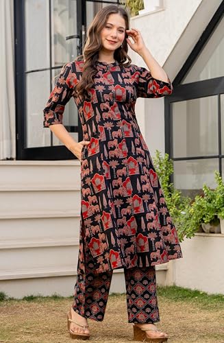 Image of rytras Women Printed A-Line Kurta Set with Palazzo Pants