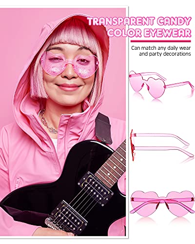 Photect 12 Pair Pink Heart Shaped Sunglasses Rimless Candy Color Glasses for Women Men Summer Party Favor4