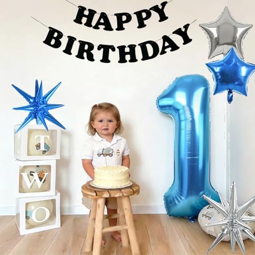 Image of TONIFUL 3rd Birthday Balloons Kit 40 Inch Blue Large Number 3 Foil Balloon | with 18Inch Helium Mylar Heart Star Shaped Balloons for Boy Men Birthday Anniversary Graduation New Year Eve Party Decoration