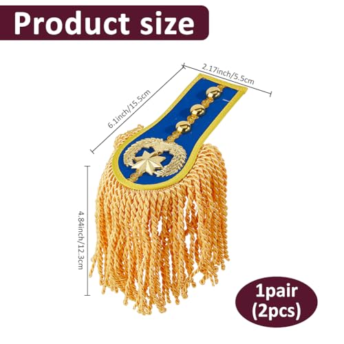Image of SUPERFINDINGS 2PCS Tassel Shoulder Uniform Fringe Shoulder Blue Epaulettes Brooch Pin with Gold Tassel Detachable Fringe Epaulettes Golden Link Chain Epaulet Punk Epaulette for Costume Decor, 28cm /11