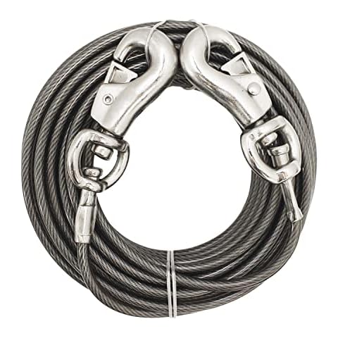 Boss Pet Products Prestige Super Beast XXL 40 Foot Heavy Duty Dog Tie Out Leash with Vinyl Coated Cable and Twin Swivel Snaps for Dogs Up to 250 Pounds, Grey Cover