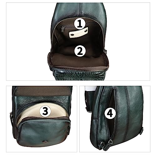 Genuine Leather Sling Bag Embossed Crocodile Pattern Leather Crossbody Sling Backpack Handmade Chest Purse Daypack (Darkgrey)3