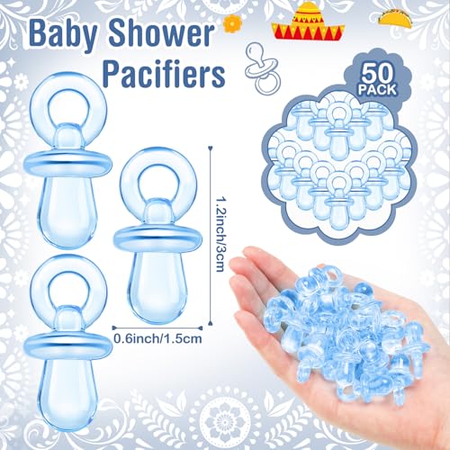 Image of Thyle 51 Pcs Cielito Lindo Pacifier Hunt Baby Shower Games Include Hunt Sign and 50 Acrylic Pacifiers for Mexican Baby Shower Game Decoration Sets Gender Reveal Newborn Announcement Party Decor