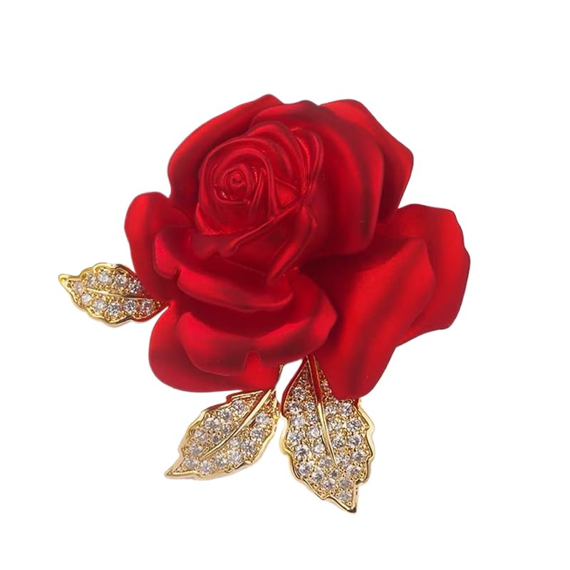 DtjaEnamel Rose Flower Brooch Pin for Women Girls Gold Plated Elegant Crystal Red Creative 3D Floral Dainty Dress Accessories Holiday Halloween Birthday Jewelry