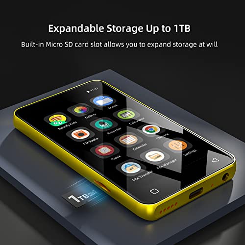 Image of MP3 Player with Bluetooth and WiFi,MP3 Player with Spotify,Spotify Kids,Audible,Pandora,Amazon Music,4 inch Music Player MP4 Up to 1TB(16GB,Gold Black)