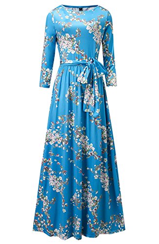 Engood Womens Elegant Deep V-Neck Floral Printed 3/4 Sleeve Maxi Long Vintage Wrap Dress
