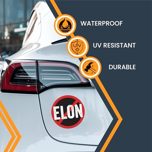 Image of Magnet Me Up No Elon Car Magnet Funny Anti-Tech Billionaire Fridge Decor, Political Satire Magnetic Decal, Round 5-Inch UV-Printed Durable Vinyl, Weatherproof, Made in USA