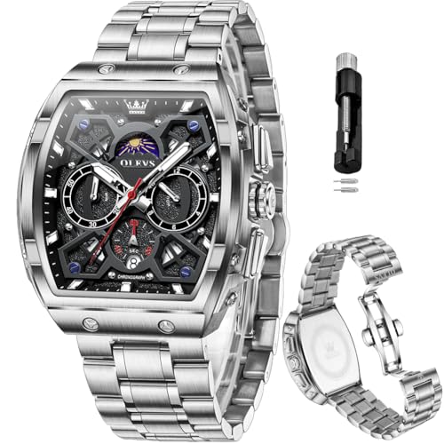 Image of OLEVS Mens Watches Original Chronograph Analog Quartz Watch Multifunction Waterproof Calendar Silicon Strap Fashion Square Watch for Man