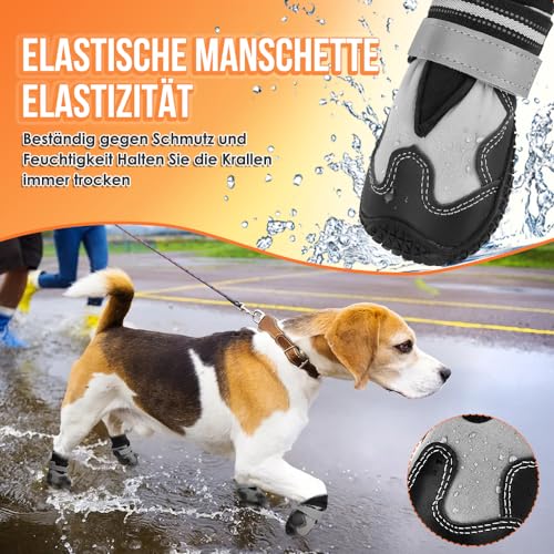 Eyein Hundeschuhe Pfotenschutz Winter, 4 Stück Wasserabweisend Windschutz Hundeschuhe mit warmem Fleece und hohem Design, Reflektierende und rutschfeste Hunde Schuhe Outdoor (Größe 2, Weiße Nähte)