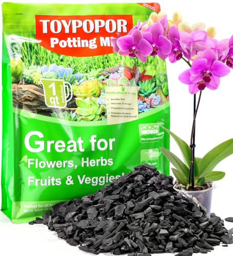 TOYPOPOR Horticultural Charcoal for Indoor Plants Hardwood Potting Soil Amendment Helps Improve Drainage for Orchids Succulent Cactus Terrariums and Gardening 1Quart