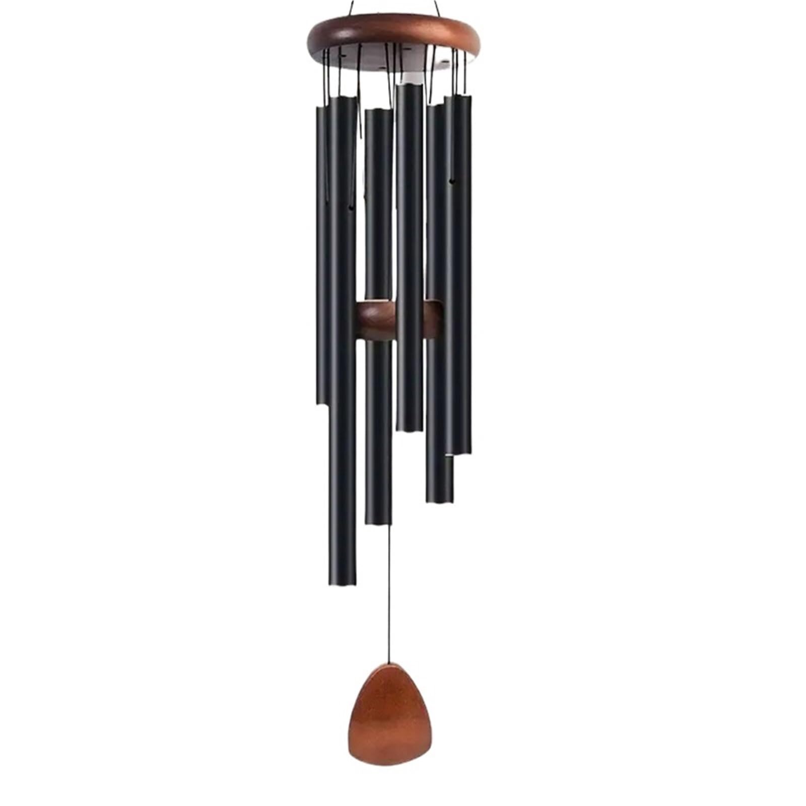 Wind Chimes Wind Chimes Classic 26 Inch Aluminum Pipe With Wooden Hanging Tag Gardens Balcony Corridor Decoration(Black)
