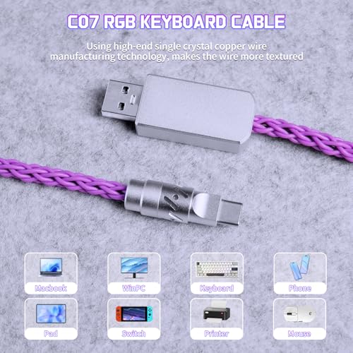 MAMBASNAKE C07 USB C Kabel Klawiatury dla Magnickiego Klawiatury 8KHz, Spleczony Kabel Ładowczy, Regulowalny RGB, Przesyłanie Danych, 1,5M USB A do Type C, 5-Pin CNC Lotniczy Konnektor (Fioletowy)