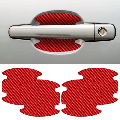 GLSOWEE 4PCS Car Door Handle Cup Scratch Protectors, Carbon Fiber Car Door Handle Bowl Sticker, Universal Auto Doors Handles Cup Paint Guard Cover Protective Film for Cars (Red-4PCS)
