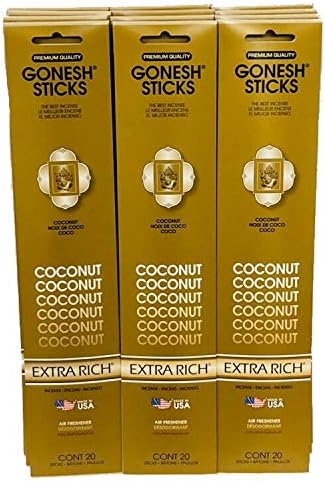Gonesh Incense Sticks Extra Rich Collection: Coconut 12 Pack (20 Sticks/Pack)