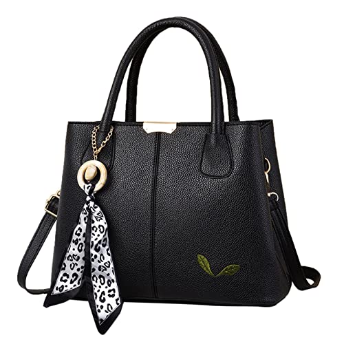 Sac fourre-tout décontracté en cuir noir grande capacité tendance taille unique