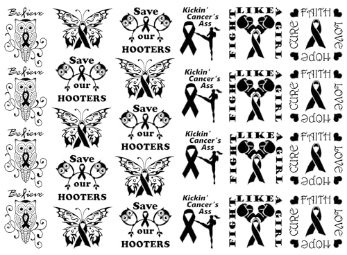 Breast Cancer Awareness 26 Pcs 1 Inch Black Fused Glass Decals