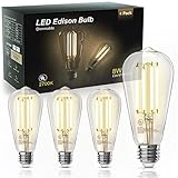 TJOY Edison Light Bulbs 60W Equivalent, Dimmable Vintage LED Light Bulbs, E26 Medium Base, Warm White 2700K, ST58, 8W, 800LM, 80+ CRI, Antique Decorative LED Filament, Clear Glass, 4 Pack