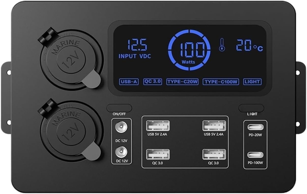 with LED Lights Mini Power Box 100W LCD Display Power Box Portable Control Hub for RVs, SUVs, Boats 12V with LED Lights(Power Pack)
