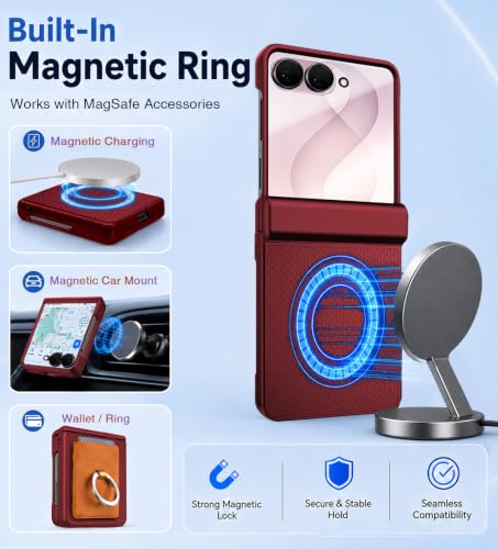 Image of STORMTAL Magnetic for Samsung Galaxy Z Flip 8 case, Hinge Protection, Built-in Screen Protector, Shockproof, Compatible with Magsafe, Rugged Phone Case for Z Flip 8 Red
