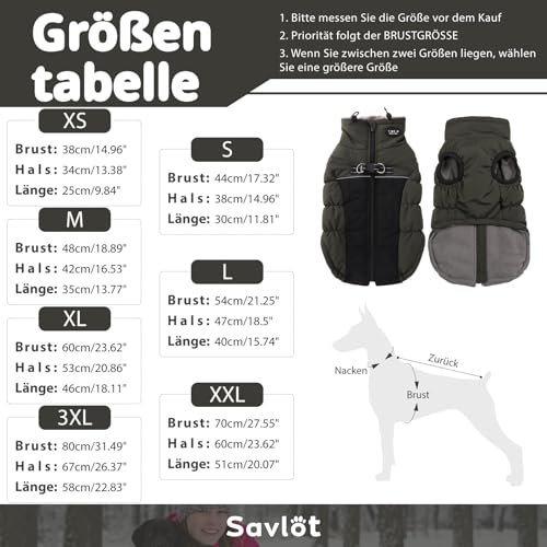 Savlot Wärme hundemantel Winddicht hundejacke Reflektierend hundemantel für kleine Hunde Hundemantel Grosse Hunde Mit Reißverschlussl Mit Reißverschluss Grün M
