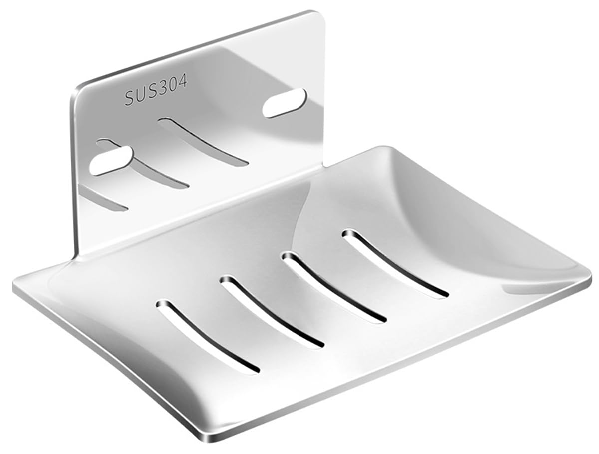 ECVV 2Pcs Soap Dish Holder, Wall Mounted Soap Dish Rack, Self Draining No Drilling Foldable Storage, Rustproof Thicken Stainless Steel, Sponge Tray Bar for Shower Bathroom & Kitchen, Sink (Silver03)