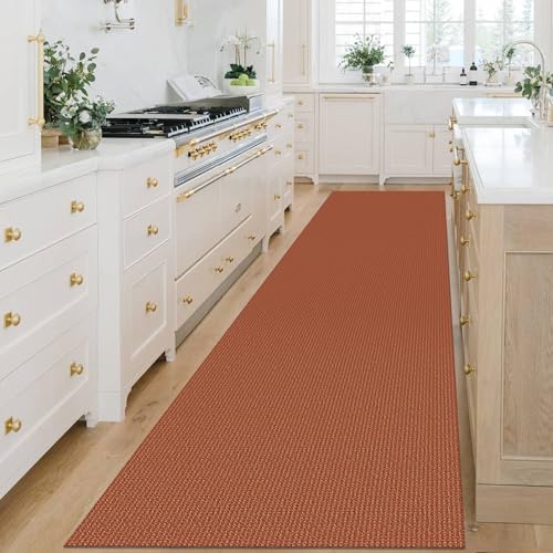 KOZYFLY Extra Long Runners for Hallways 3x14 ft Washable Kitchen Runner Non Slip Rubber Backed Hallway Rug Cotton Entryway Runner Rug Floor Carpet for Indoor Hall, Kitchen, Stair, Orange/Tan