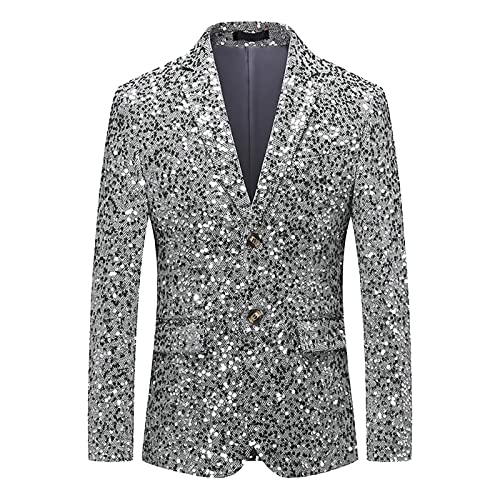Men's Sequin Blazer Shiny Tuxedo Two Button Slim Fit Lapel Suit Jackets Stylish Sport Coat for Party Dinner Prom Wedding