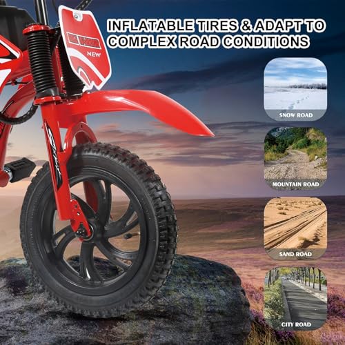 Image of Kids Electric Motorcycle, 25.2V 300W Brushless Motor & Controller, 3 Speeds (10MPH, 8 Miles), LCD, LED, Moto Sound, Twist Grip, Dual Suspension & Brakes, for 3-8 yrs, 110 LB (Red)