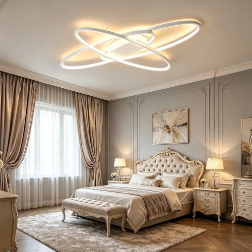 Plafonnier LED salon ovale dimmable blanc 90W grand luminaire