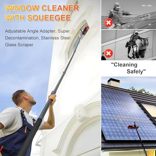 Kit de limpieza de ventanas de 3,6 a 6 m, alcance de 35 cm, cepillo para paneles solares y uso en exteriores, limpiador de ventanas extensible para una limpieza eficaz