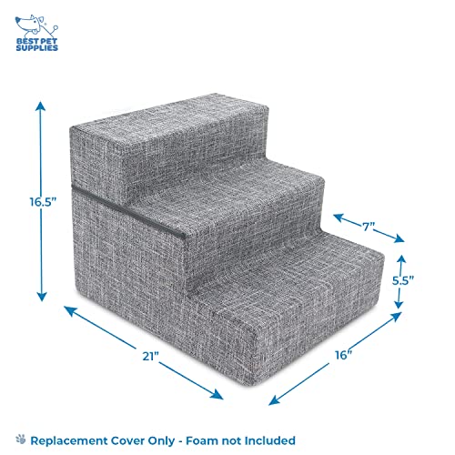 Image of Best Pet Supplies Dog Stairs & Steps - Foam Steps for Small Dogs & Cats, Non-Slip Indoor Balanced Pet Step Support, Dog Ramp, No Assembly, Ash Gray Linen, Foldable 3-Step (16.5-inch Height)