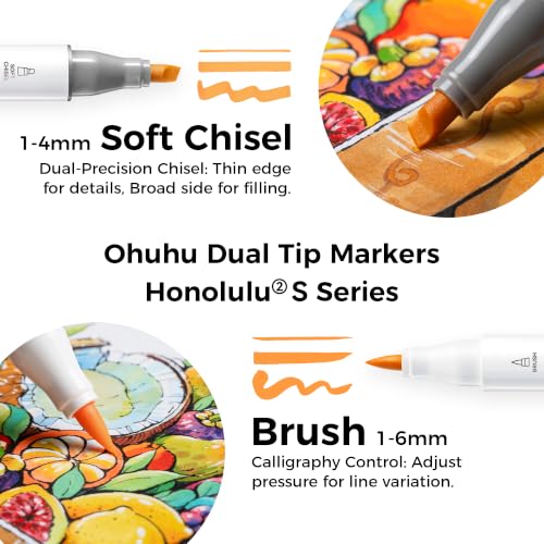 Image of Ohuhu Alcohol Markers 120 Colors Brush& Soft Chisel for Adult Cozy Coloring | AP Certified Refillable Alcohol-based Ink, Drawing Markers for Artists Beginners Coloring Illustration Sketching, Honolulu 2S